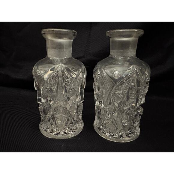 Antique Pressed Glass Perfume Bottles Set of 2 5.5” Tall Heavy Cottagecore - Picture 8 of 11